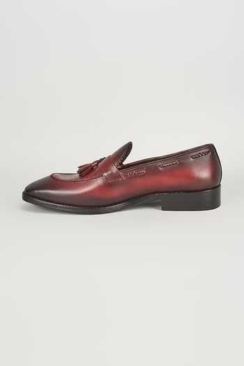 Salil Bhatia_Red Leather Hand-dyed Tassel Loafers _Online_at_Aza_Fashions