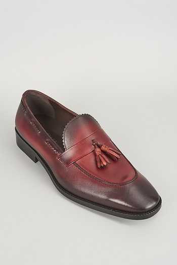 Salil Bhatia Red Leather Hand-Dyed Tassel Loafers 