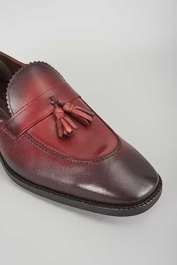 Shop_Salil Bhatia_Red Leather Hand-dyed Tassel Loafers _Online_at_Aza_Fashions