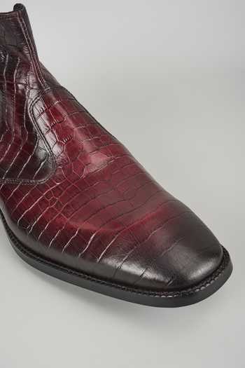 Buy SALIL BHATIA Burgundy Croc Embossed Leather Chelsea Boots Online at Aza Fashions Buy_SALIL BHATIA_Burgundy Croc Embossed Leather Chelsea Boots _Online_at_Aza_Fashions