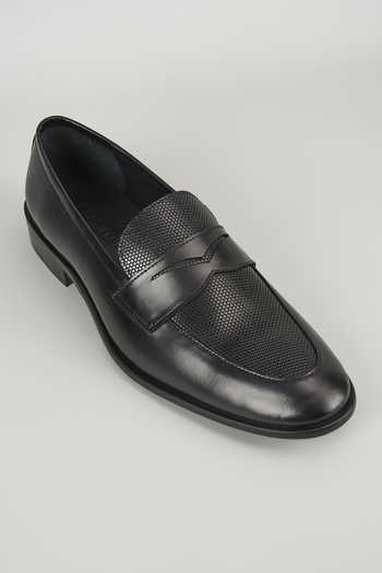SALIL BHATIA Black Leather Penny Loafer Shoes 