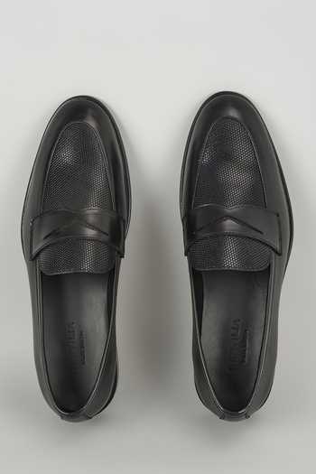 SALIL BHATIA Black Leather Penny Loafer Shoes 