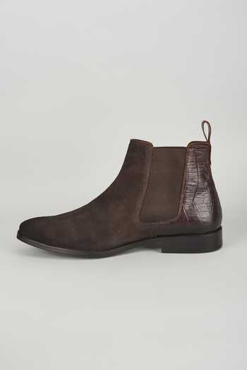 SALIL BHATIA_Brown Embossed Leather Chelsea Boots _Online_at_Aza_Fashions