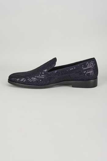SALIL BHATIA_Blue Leather Sequin Embellished Loafers _Online_at_Aza_Fashions
