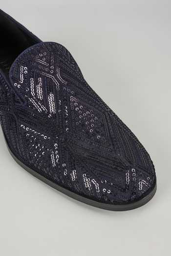 Buy_SALIL BHATIA_Blue Leather Sequin Embellished Loafers _Online_at_Aza_Fashions