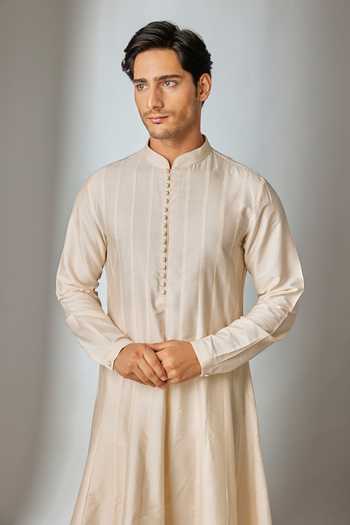 Salil Bhatia_Ivory Silk, Chanderi Zari Embellished Anarkali Set _Online_at_Aza_Fashions