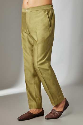 Salil Bhatia_Green Silk, Chanderi Nehru Jacket Set _Online_at_Aza_Fashions