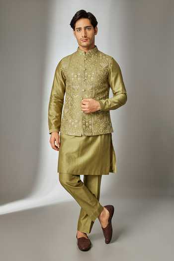 Salil Bhatia Silk Chanderi Nehru Jacket Set