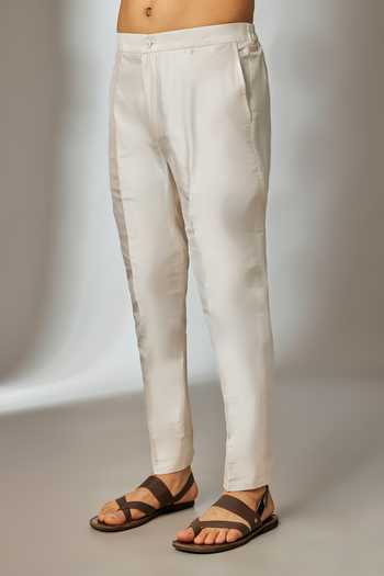 Salil Bhatia_Beige Silk Zari Embroidered Kurta Set _Online_at_Aza_Fashions