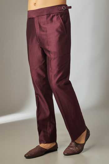 Salil Bhatia Wine Silk, Chanderi Embroidery, Sequins Thread Embellished Bandhgala Set Online at Aza Fashions Salil Bhatia_Wine Silk, Chanderi Embroidery, Sequins Thread Embellished Bandhgala Set _Online_at_Aza_Fashions