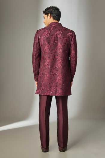 SALIL BHATIA Wine Thread Embellished Bandhgala Set 