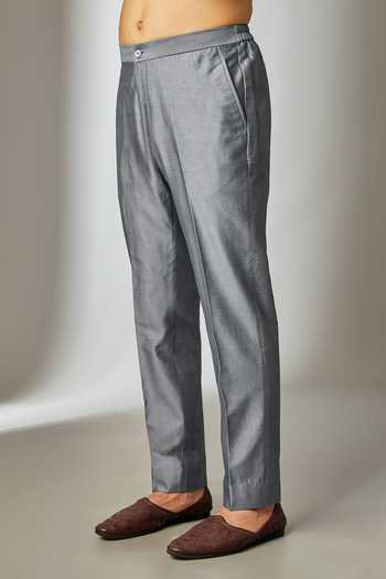 Salil Bhatia_Grey Silk, Chanderi Raw Hand Embroidered Nehru Jacket Set _Online_at_Aza_Fashions