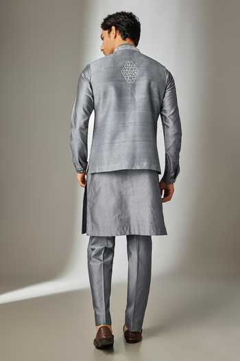 Salil Bhatia Raw Silk Hand Embroidered Nehru Jacket Set
