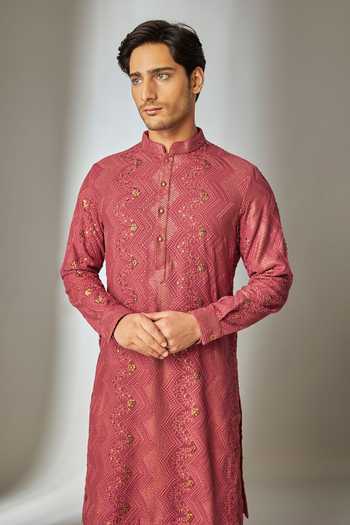 Buy Salil Bhatia Pink Georgette, Satin, Modal Thread Embellished Kurta Set Online at Aza Fashions Buy_Salil Bhatia_Pink Georgette, Satin, Modal Thread Embellished Kurta Set _Online_at_Aza_Fashions