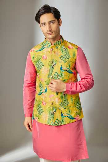 Buy Salil Bhatia Multi Color Silk Printed Nehru Jacket Set Online at Aza Fashions Buy_Salil Bhatia_Multi Color Silk Printed Nehru Jacket Set _Online_at_Aza_Fashions