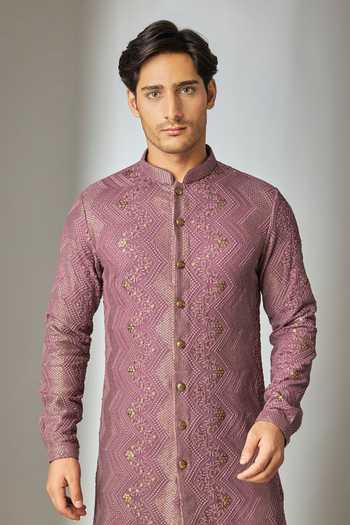 Buy_Salil Bhatia_Mauve Thread Embellished Kurta Set _Online_at_Aza_Fashions