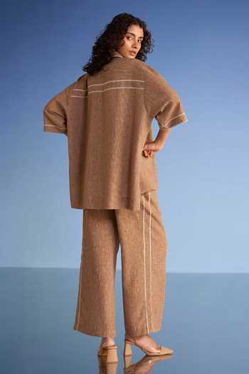 Dash And Dot Floral Applique Linen Textured Shirt 
