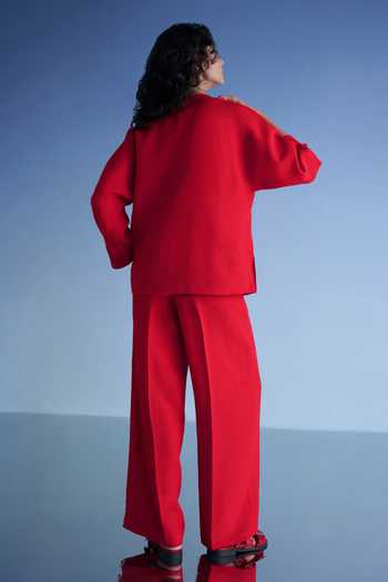 Dash And Dot Buttoned Cuff Linen Shirt & Wide Leg Pant Set 