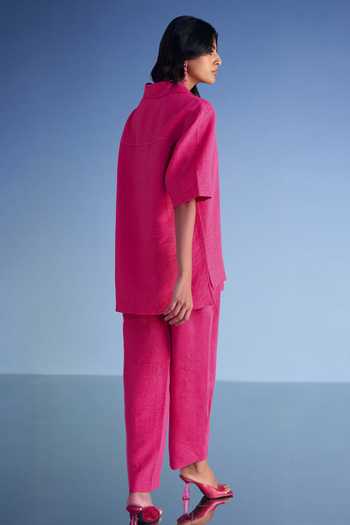 Dash And Dot Linen High-Low Top & Straight-Cut Pant Set 