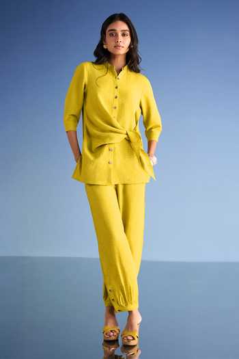 Dash And Dot Linen Side Tie Top & Pleated Pant Set 