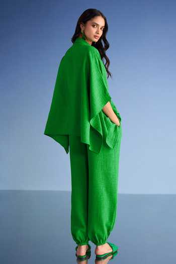 Dash And Dot Linen Kaftan Shirt & Relaxed Fit Pant Set 