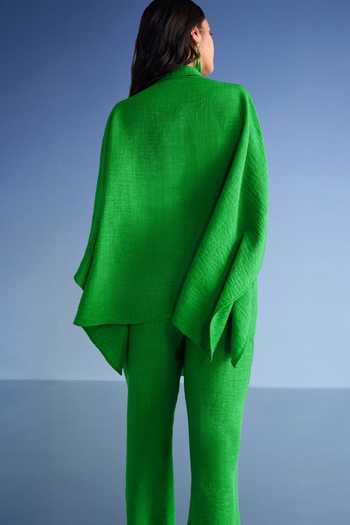 Buy_Dash And Dot_Green Cotton, Polyester Collared Neck Linen Kaftan Shirt And Relaxed Fit Pant Set _Online_at_Aza_Fashions