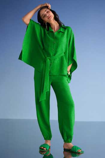 Dash And Dot Linen Kaftan Shirt & Relaxed Fit Pant Set 
