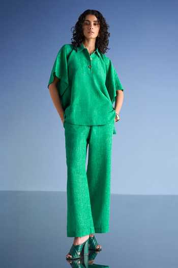 Buy Dash And Dot Green Cotton, Polyester Collared Neck Linen Textured Kaftan Top Online at Aza Fashions Buy_Dash And Dot_Green Cotton, Polyester Collared Neck Linen Textured Kaftan Top _Online_at_Aza_Fashions