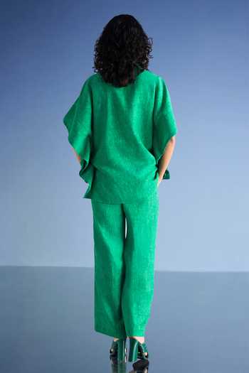 Dash And Dot Linen Kaftan Top & Straight-Cut Pant Set 