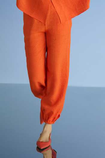 Buy_Dash And Dot_Orange Cotton, Polyester V-neck Linen Longline Boxy Fit Top And Pant Set _Online_at_Aza_Fashions
