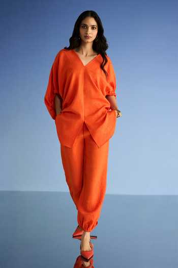 Dash And Dot Linen Longline Boxy Fit Top & Pant Set 