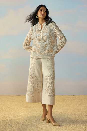Dash And Dot Cord Embroidered Top & Pant Set 