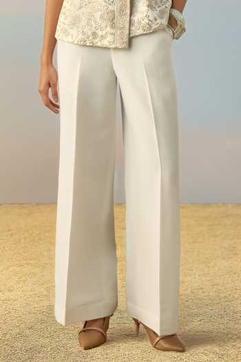 Dash And Dot Ivory Linen, Viscose Straight-cut Wide Leg Pant at Aza Fashions Dash And Dot_Ivory Linen, Viscose Straight-cut Wide Leg Pant _at_Aza_Fashions