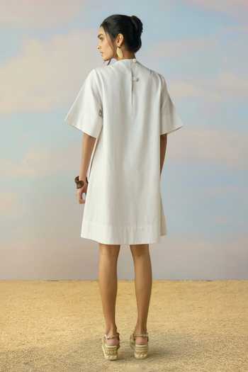 Dash And Dot Cutwork Embroidered Denim Dress 