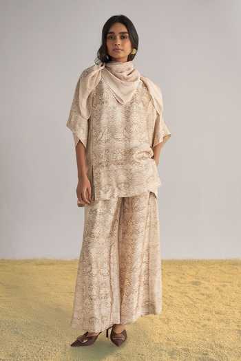 Shop_Dash And Dot_Ivory Lace Printed Scarf _Online_at_Aza_Fashions
