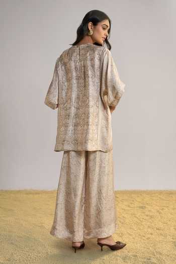 Dash And Dot_Ivory Lace Printed Scarf _at_Aza_Fashions