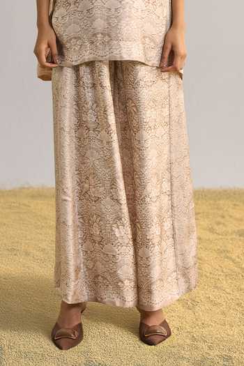 Shop_Dash And Dot_Ivory Viscose Round Neck Lace Printed Top And Wide-leg Pant Set _Online_at_Aza_Fashions