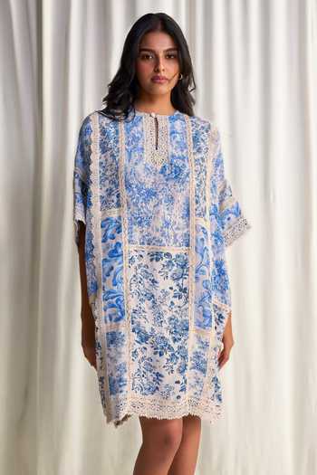 Dash And Dot Porcelain Print Patchwork Dress 