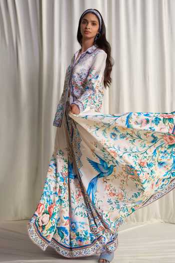 Buy_Dash And Dot_Multi Color Cotton, Linen Botanical Print Maxi Skirt 