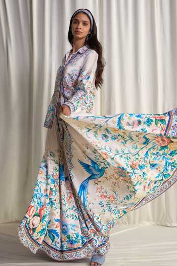 Buy Dash And Dot Multi Color Collared Neck Placed Watercolor Print Skirt Set Buy_Dash And Dot_Multi Color Collared Neck Placed Watercolor Print Skirt Set