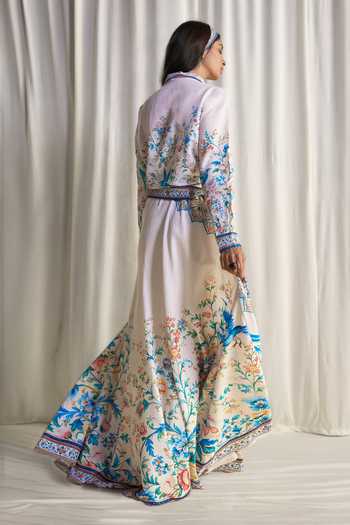 Buy_Dash And Dot_Multi Color Linen, Tencel, Cotton Botanical Print Shirt And Maxi Skirt Set _Online_at_Aza_Fashions