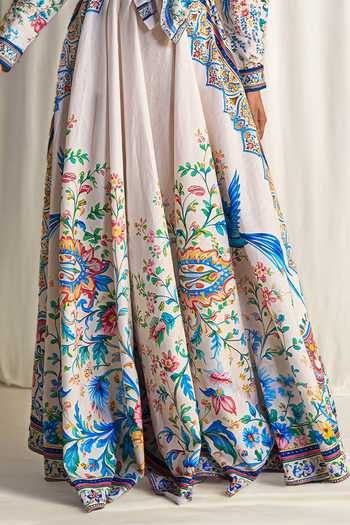 Shop_Dash And Dot_Multi Color Linen, Tencel, Cotton Botanical Print Shirt And Maxi Skirt Set 