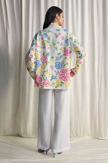 Dash And Dot Floral Cross Stitch Embroidered Shirt 