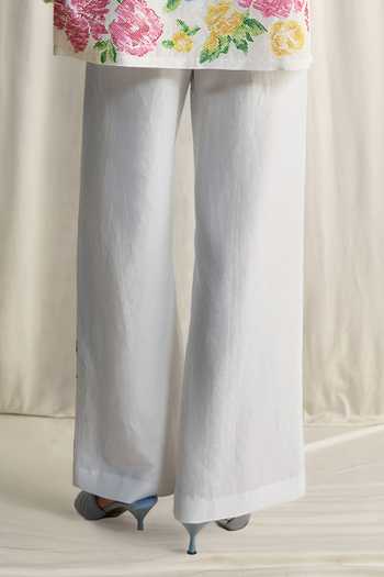 Dash And Dot Multi Color Linen, Viscose Floral Cross Stitch Embroidered Pant Online at Aza Fashions Dash And Dot_Multi Color Linen, Viscose Floral Cross Stitch Embroidered Pant _Online_at_Aza_Fashions