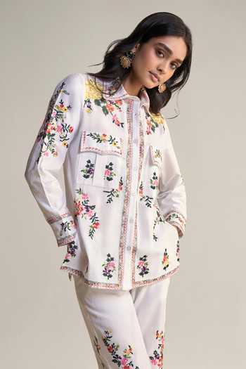 Buy Dash And Dot Multi Color Cotton Collared Neck Placement Floral Embroidered Shirt at Aza Fashions Buy_Dash And Dot_Multi Color Cotton Collared Neck Placement Floral Embroidered Shirt _at_Aza_Fashions