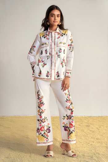 Dash And Dot Multi Color Cotton Collared Neck Placement Floral Embroidered Shirt Online at Aza Fashions Dash And Dot_Multi Color Cotton Collared Neck Placement Floral Embroidered Shirt _Online_at_Aza_Fashions
