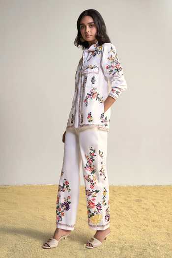 Shop Dash And Dot Multi Color Cotton Collared Neck Placement Floral Embroidered Shirt Online at Aza Fashions Shop_Dash And Dot_Multi Color Cotton Collared Neck Placement Floral Embroidered Shirt _Online_at_Aza_Fashions