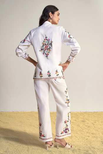 Shop Dash And Dot Multi Color Cotton Placement Floral Embroidered Organic Pant at Aza Fashions Shop_Dash And Dot_Multi Color Cotton Placement Floral Embroidered Organic Pant _at_Aza_Fashions