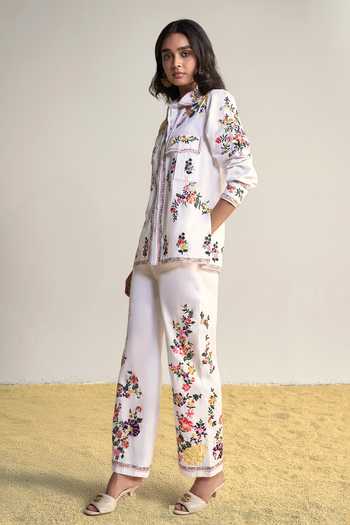 Dash And Dot Multi Color Cotton Collared Neck Placement Floral Embroidered Shirt And Pant Set at Aza Fashions Dash And Dot_Multi Color Cotton Collared Neck Placement Floral Embroidered Shirt And Pant Set _at_Aza_Fashions