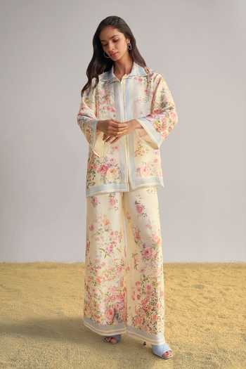 Dash And Dot Multi Color Viscose Collared Neck Pastel Floral Print Shirt And Scarf Set Online at Aza Fashions Dash And Dot_Multi Color Viscose Collared Neck Pastel Floral Print Shirt And Scarf Set _Online_at_Aza_Fashions